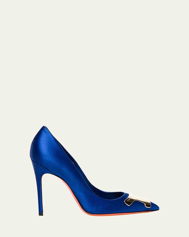 Puff Satin Plaque Pumps